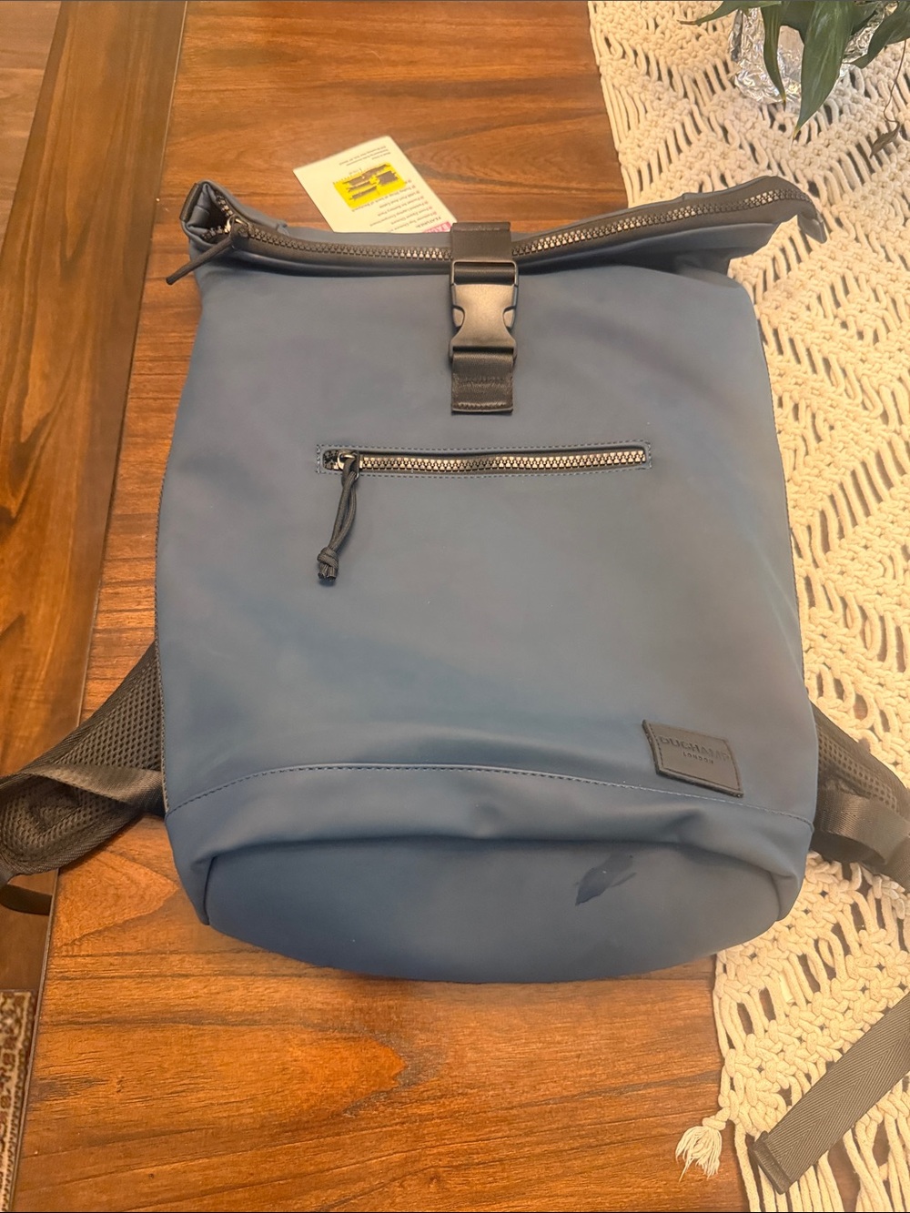 Duchamp Navy Roll-Top Backpack with Front Zip Pocket